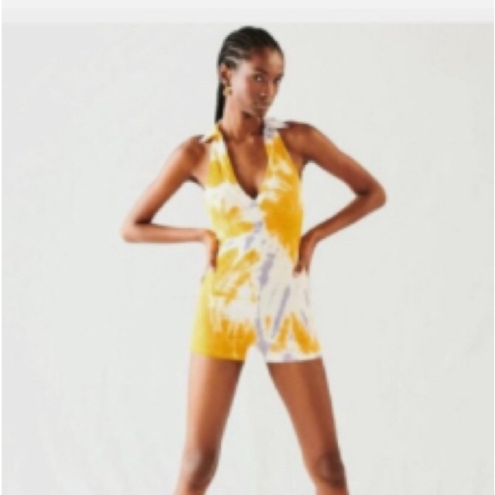 💛🫶🏽💜Zara Cream Romper  with Purple & Yellow tiedye Ribbed Knit Comfy Fabric